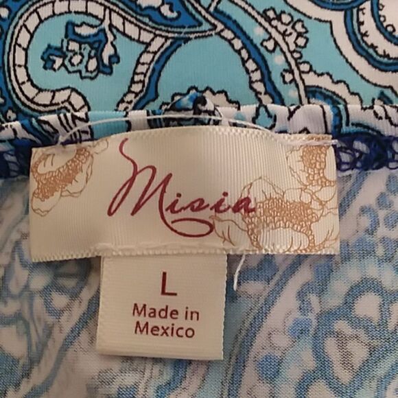 Misia blue paisley print sleeveless blouse women's large - Picture 4 of 5